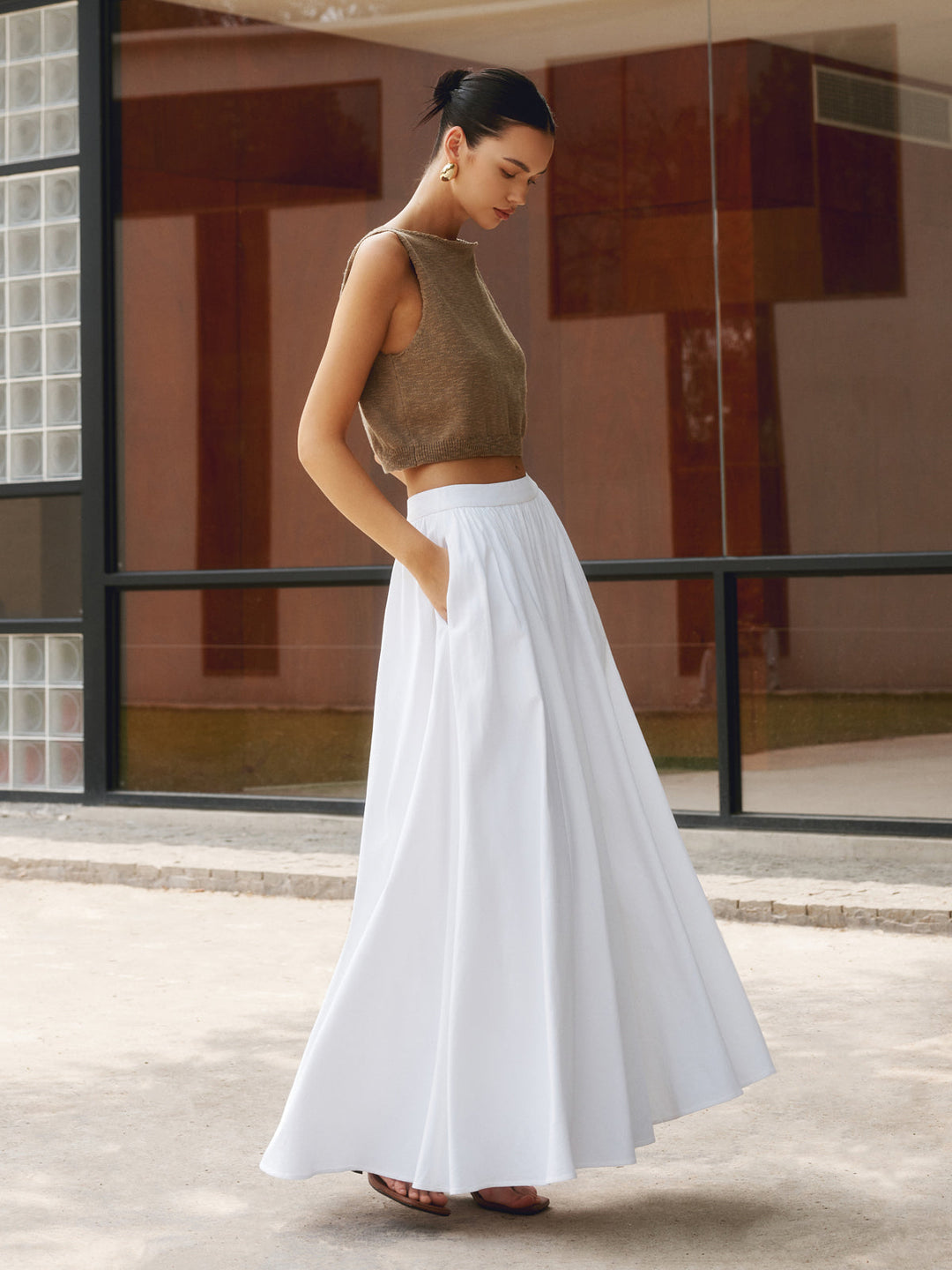 Anouk - Stijlvolle Linnen Maxi Rok Dames met Elastische Taille en Zijzakken