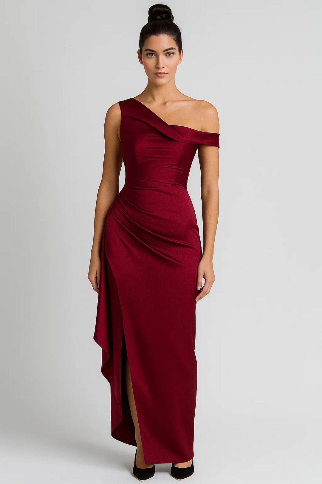 Maxi Jurk Dames - One Shoulder met Split en Drapering | Elegant