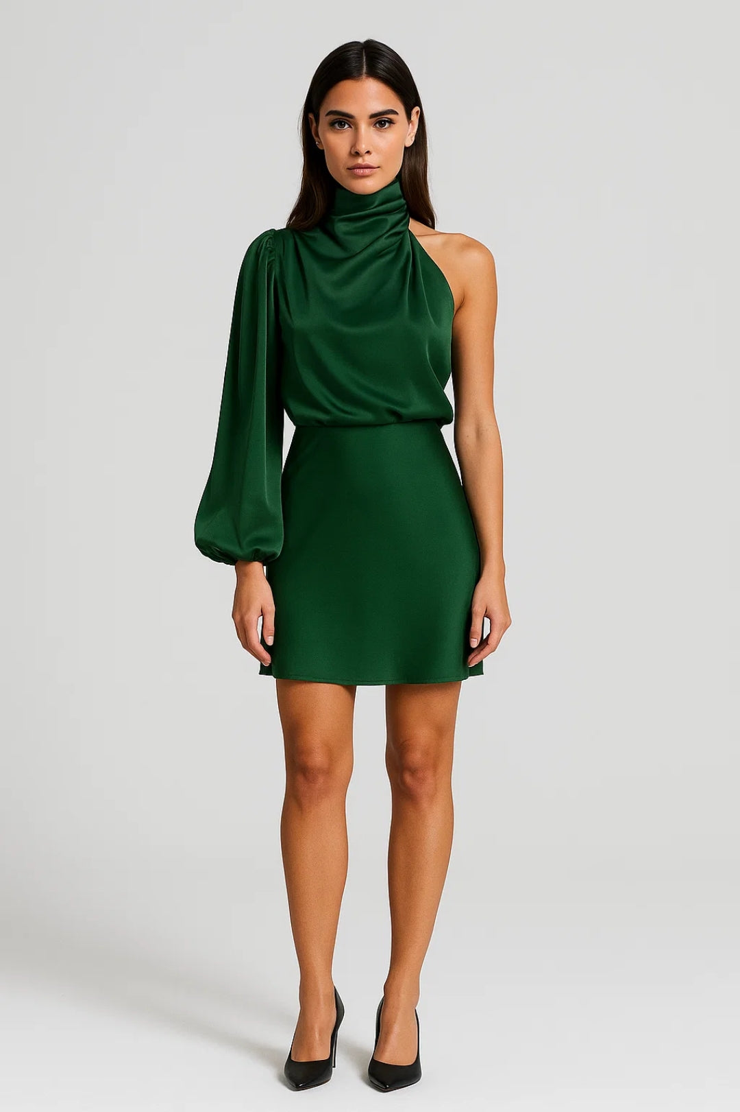 Mini Jurk Dames - One Shoulder met Hoge Hals | Elegant
