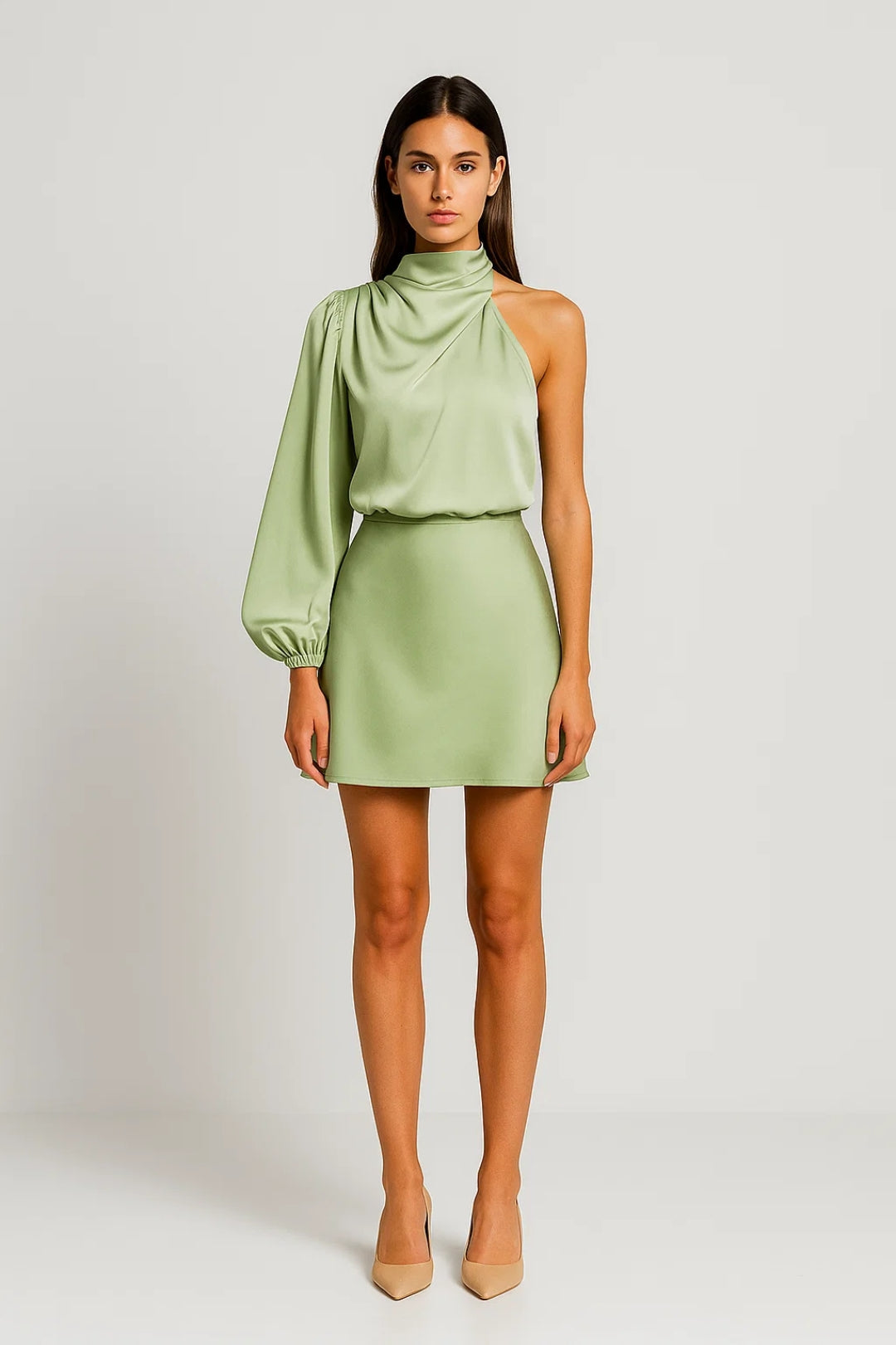 Mini Jurk Dames - One Shoulder met Hoge Hals | Elegant