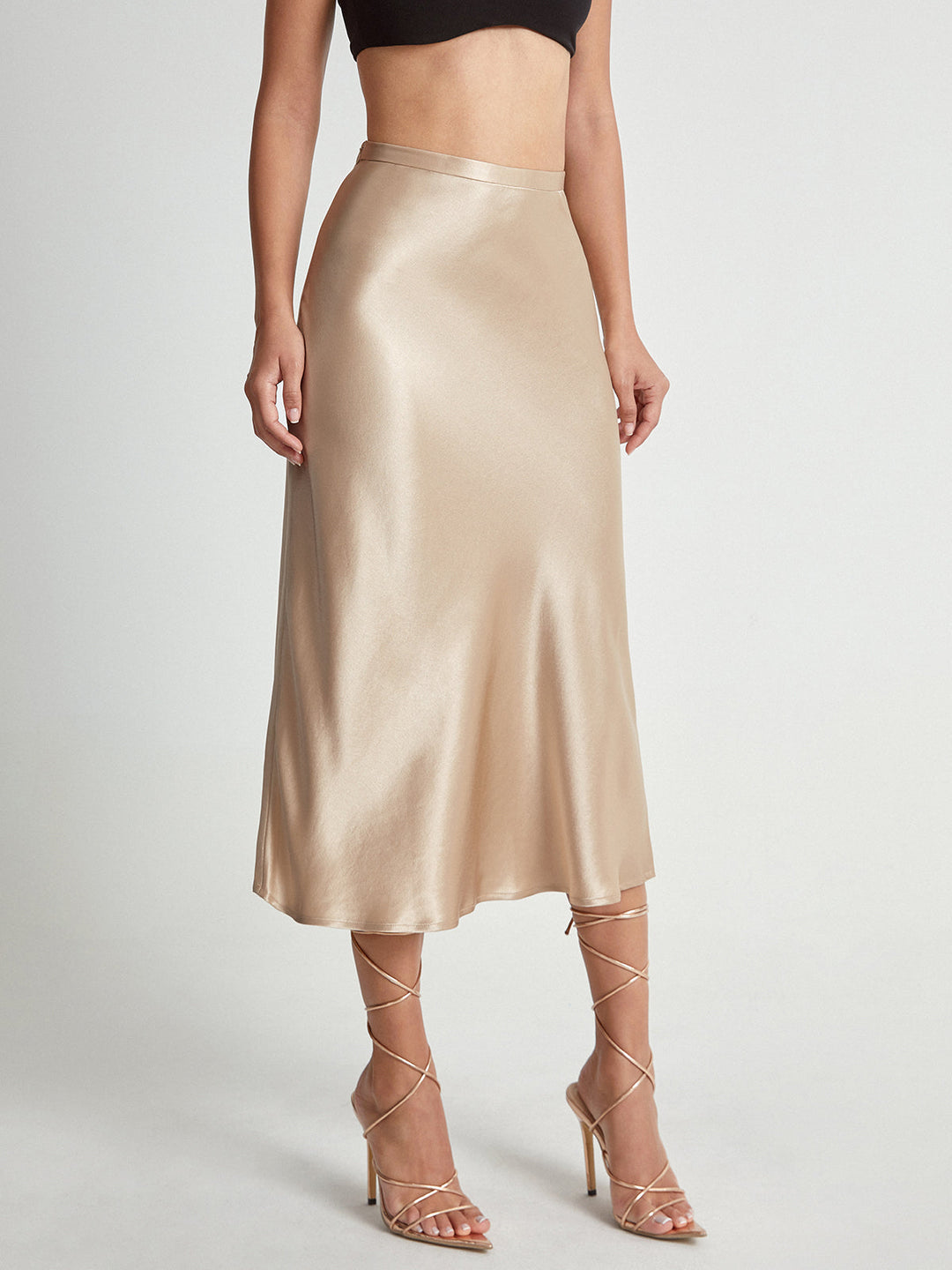 Emma - Satijnen Midi-Rok Elegante Hoge Taille