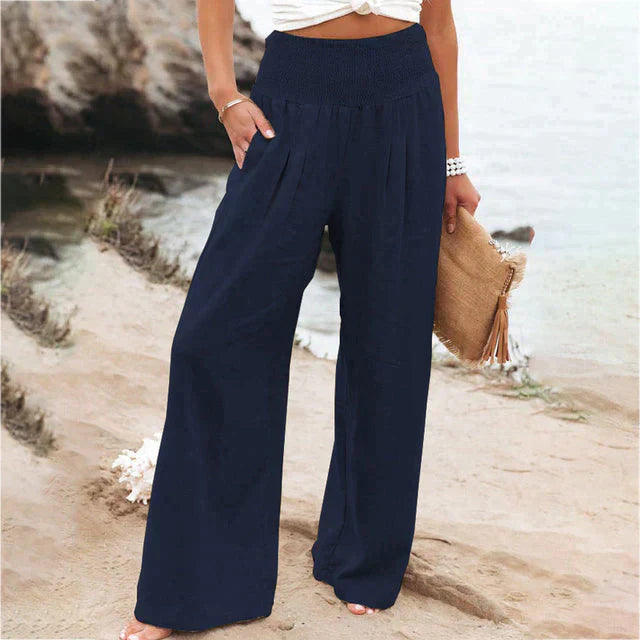 Elegante Luchtige Broek Met Wijde Pijpen En Hoge Taille
