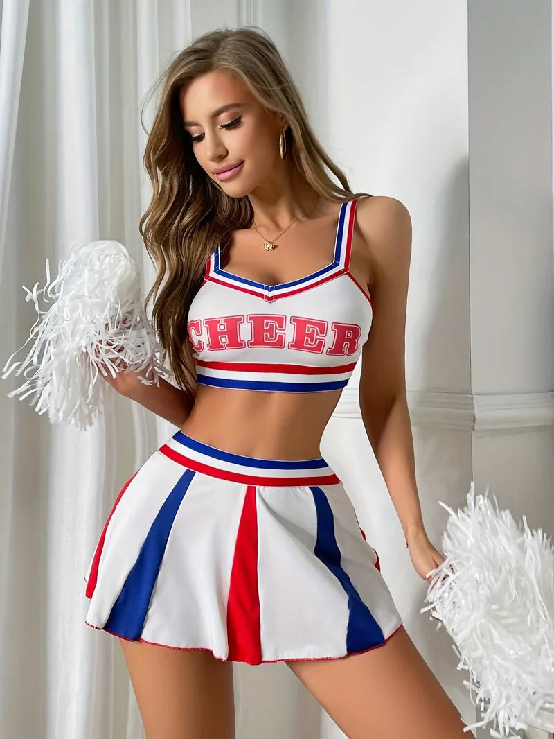 Cheerleader uniform met sportieve top en korte rok