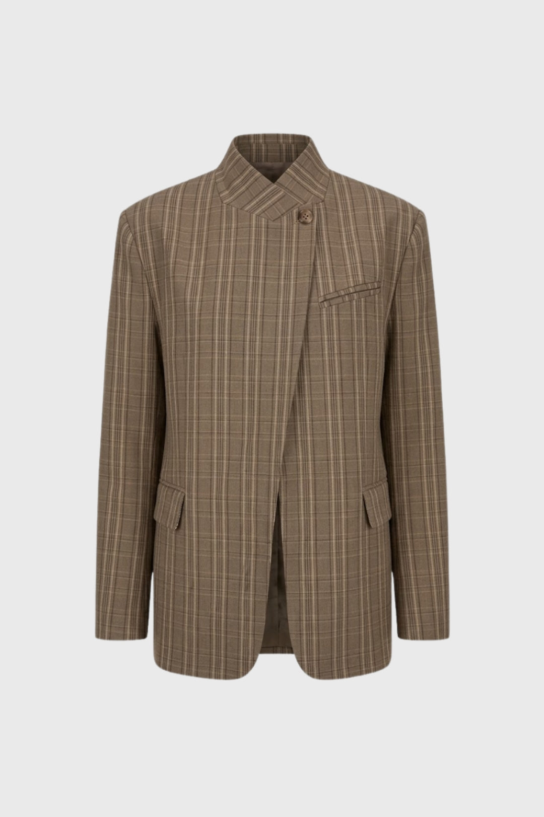 Blazer Dames - Oversized Ruitpatroon met Opstaande Kraag | Chique