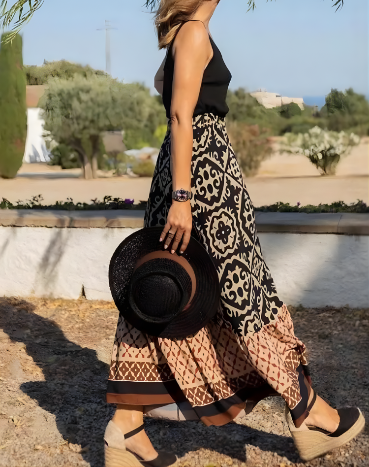Bohemian Maxi Rok Met Print En Zwierige Volantzoom