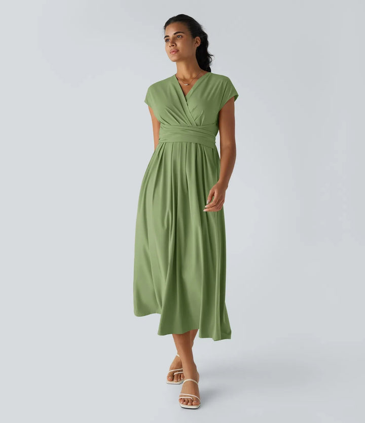 Britt - Elegante Bruiloft Gastenjurk Dames met Overslag V-hals en Wijde Rok