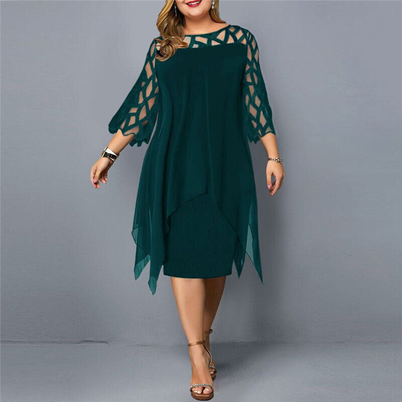 Britt - Elegante Grote Maten Bruiloft Gastenjurk Dames met Kant Details en Driekwart Mouwen
