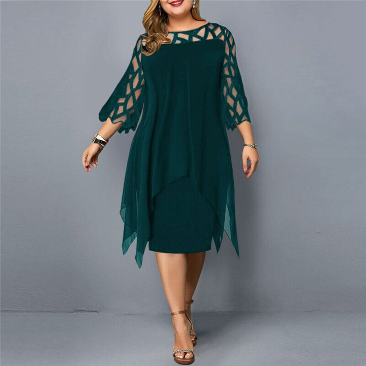 Britt - Elegante Grote Maten Bruiloft Gastenjurk Dames met Kant Details en Driekwart Mouwen