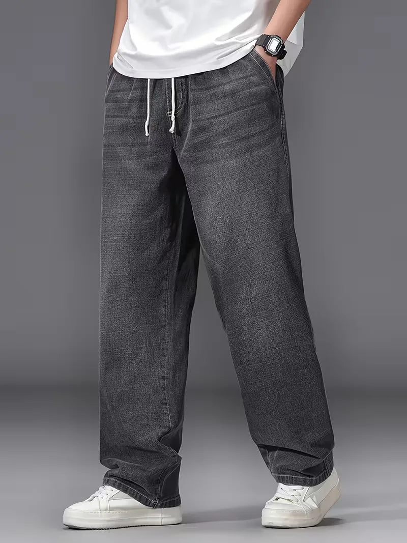 Broek met elastiek voor heren, los fit denim