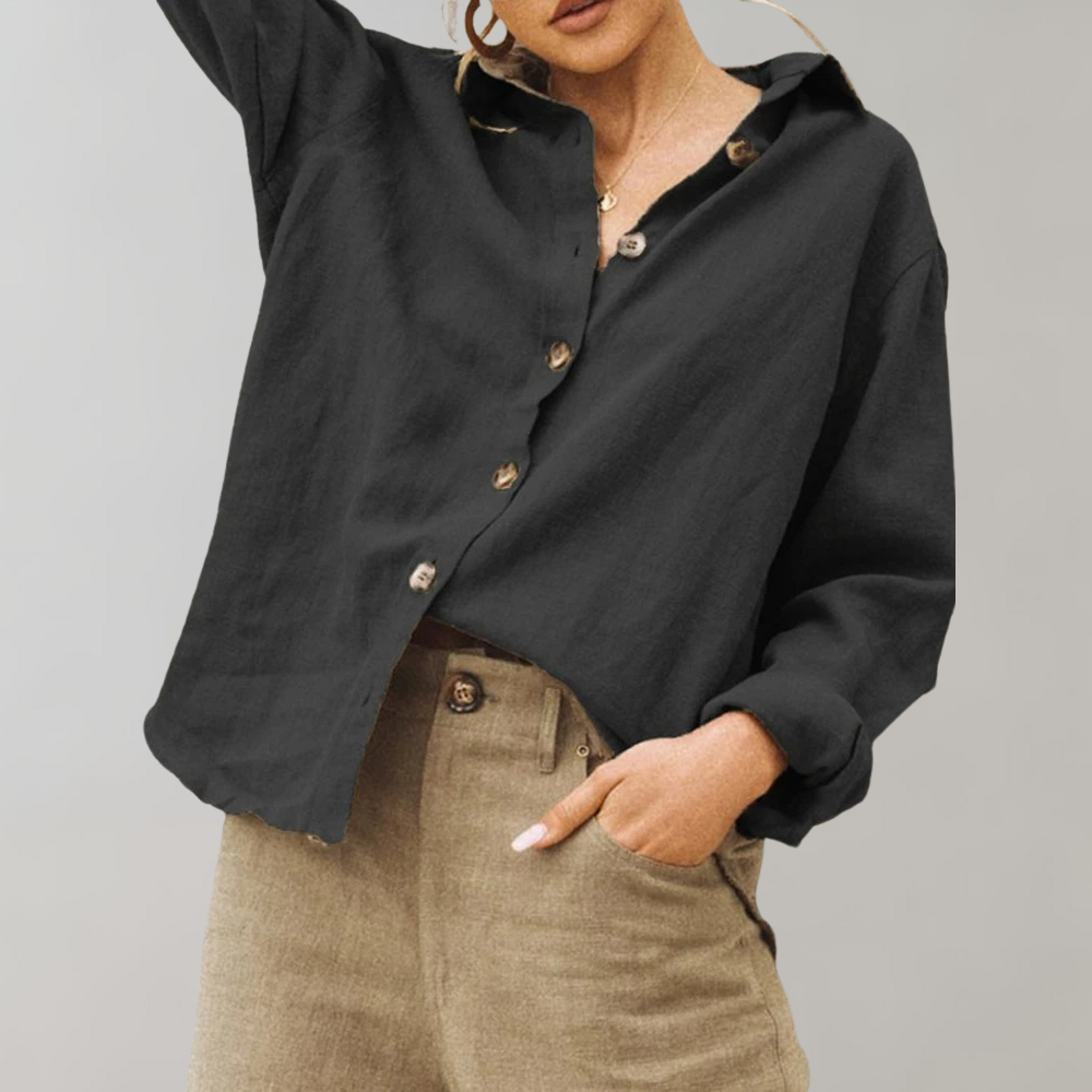 Luchtige Linnen Dames Blouse Met Lange Mouwen En Knoopsluiting