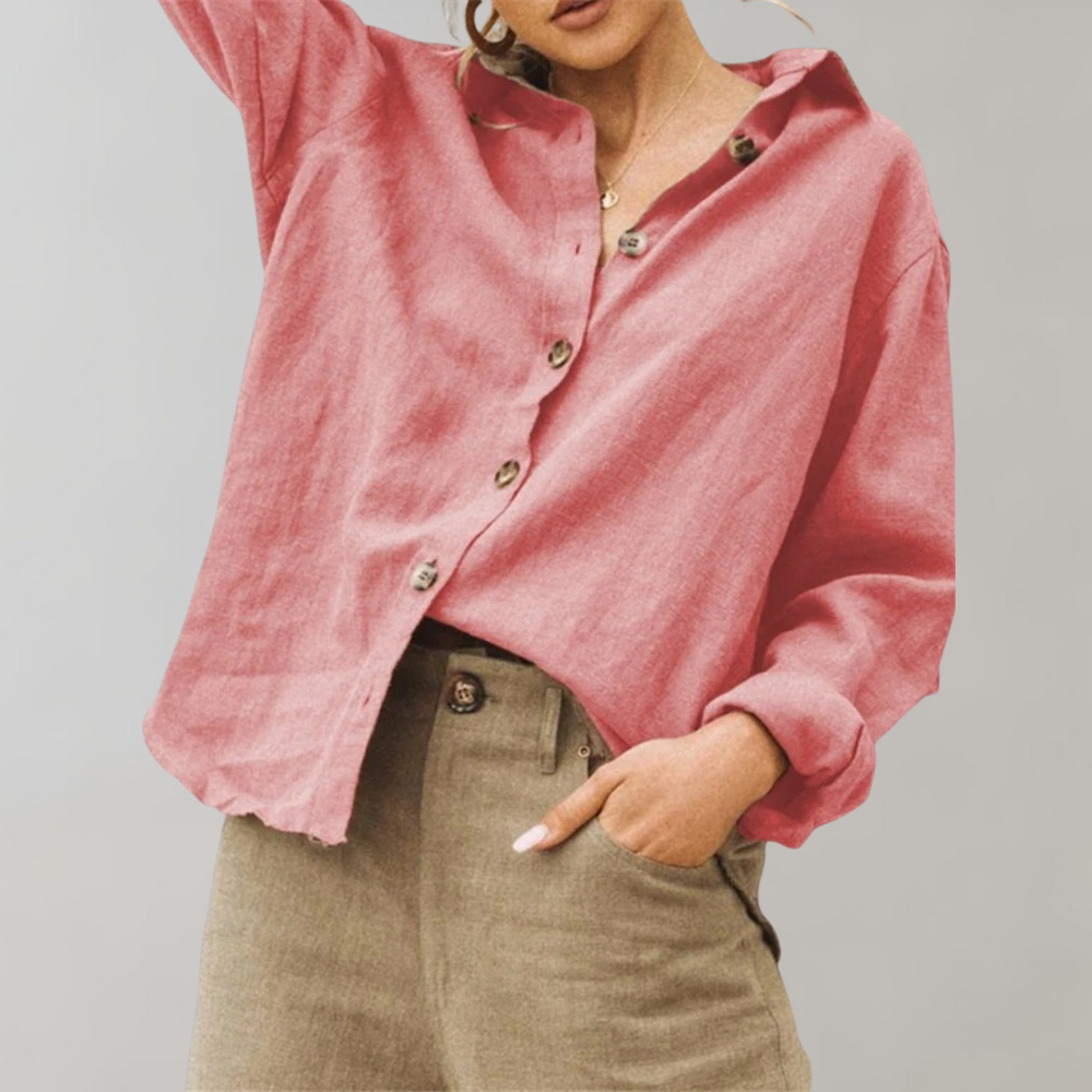 Luchtige Linnen Dames Blouse Met Lange Mouwen En Knoopsluiting