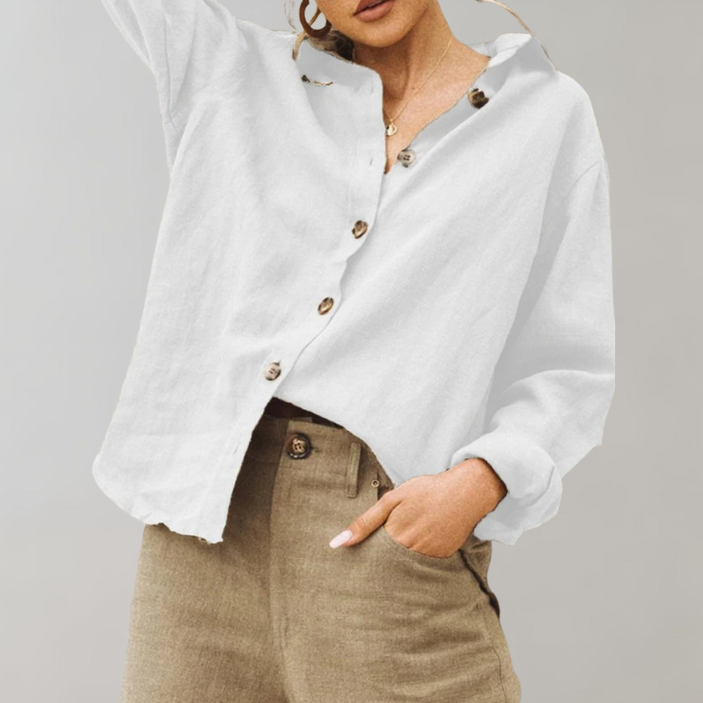 Luchtige Linnen Dames Blouse Met Lange Mouwen En Knoopsluiting