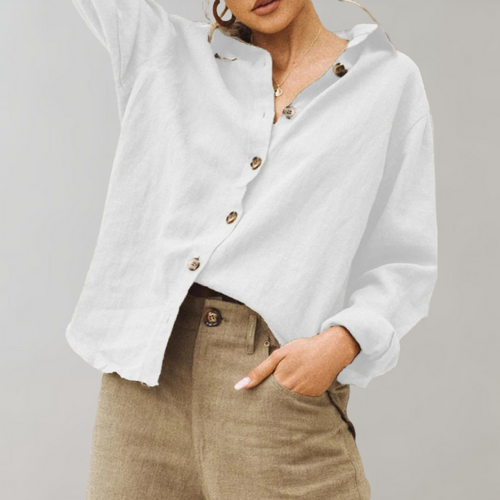 Luchtige Linnen Dames Blouse Met Lange Mouwen En Knoopsluiting
