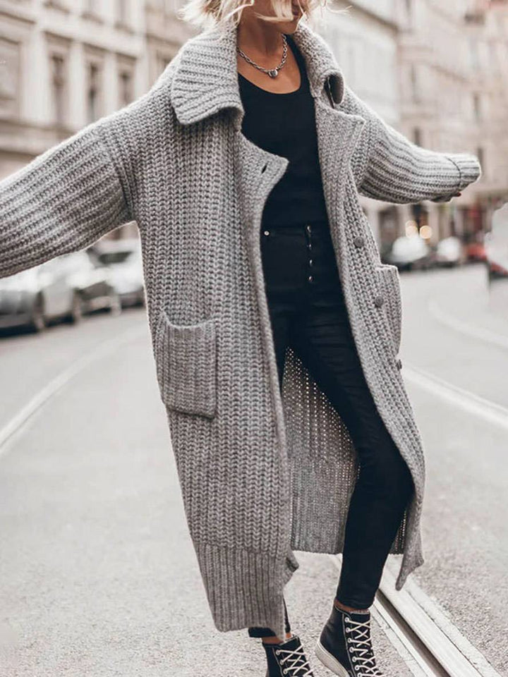 Gebreid Oversized Lang Met Knopen En Zakken Voor Vrouwen Cardigan