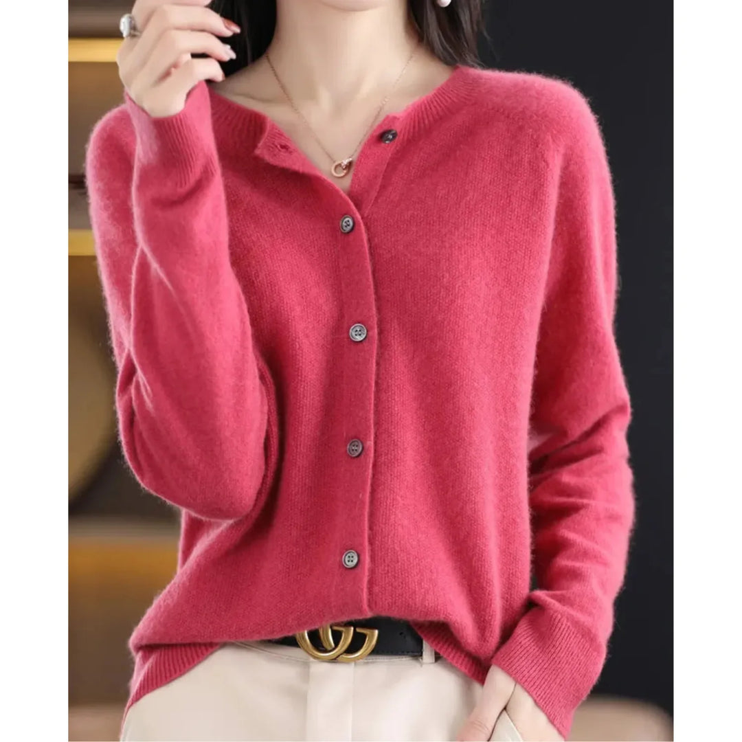 Merino wollen Cardigan met knoopsluiting en lange mouwen