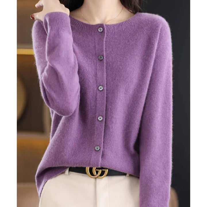 Merino wollen Cardigan met knoopsluiting en lange mouwen