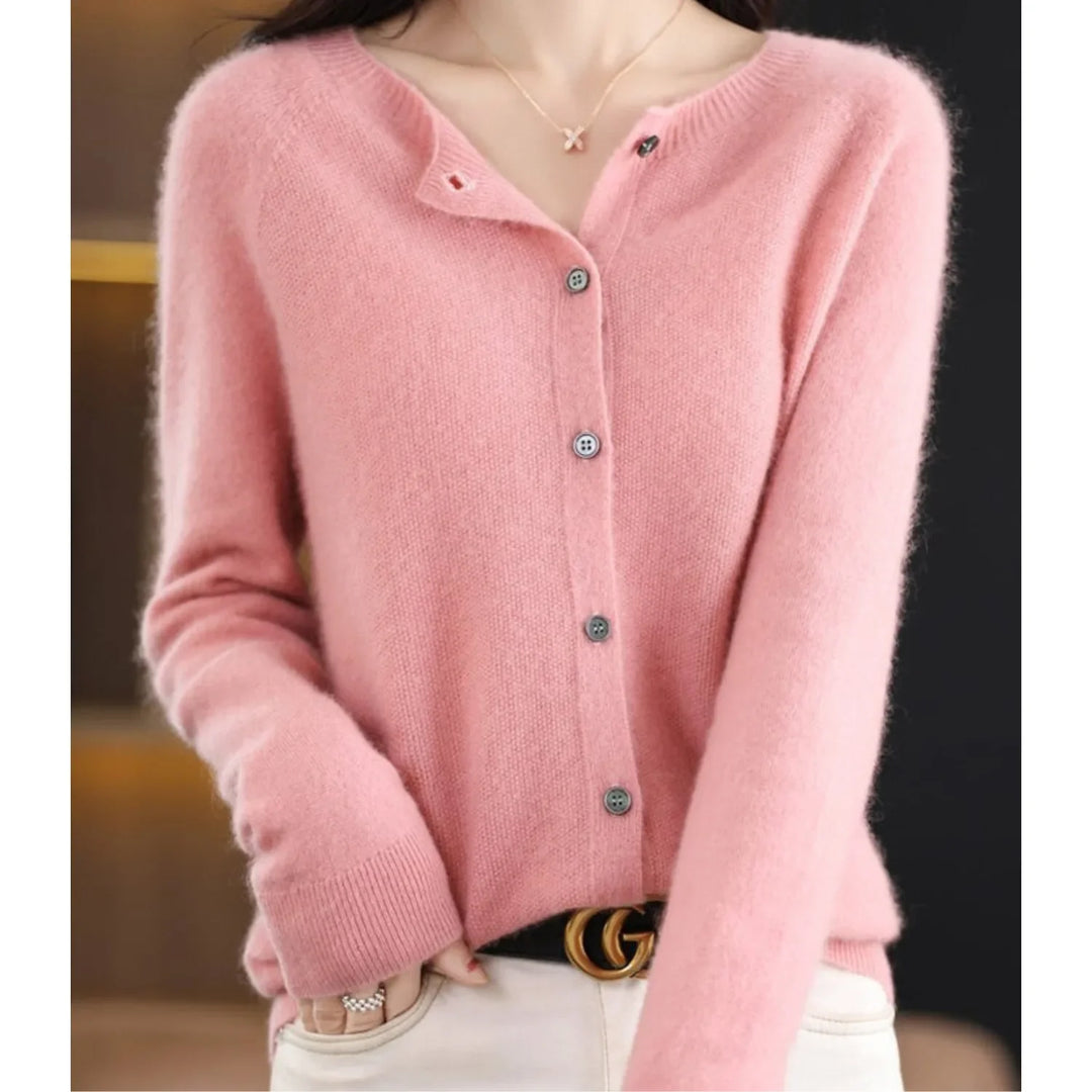 Merino wollen Cardigan met knoopsluiting en lange mouwen