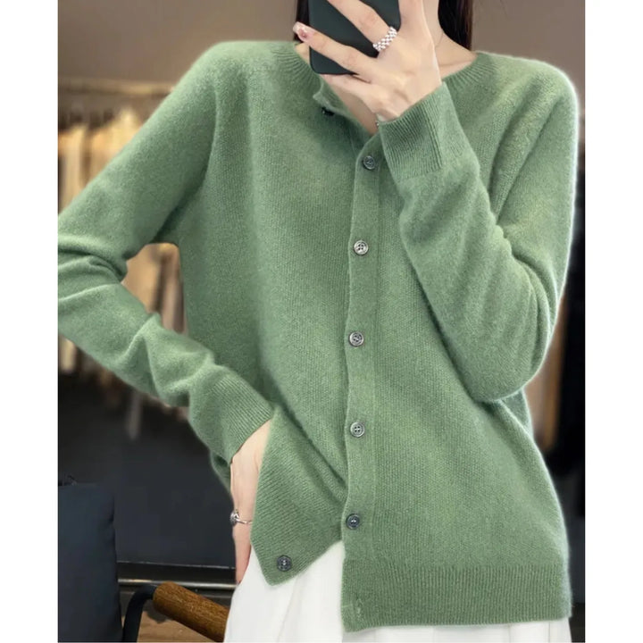 Merino wollen Cardigan met knoopsluiting en lange mouwen