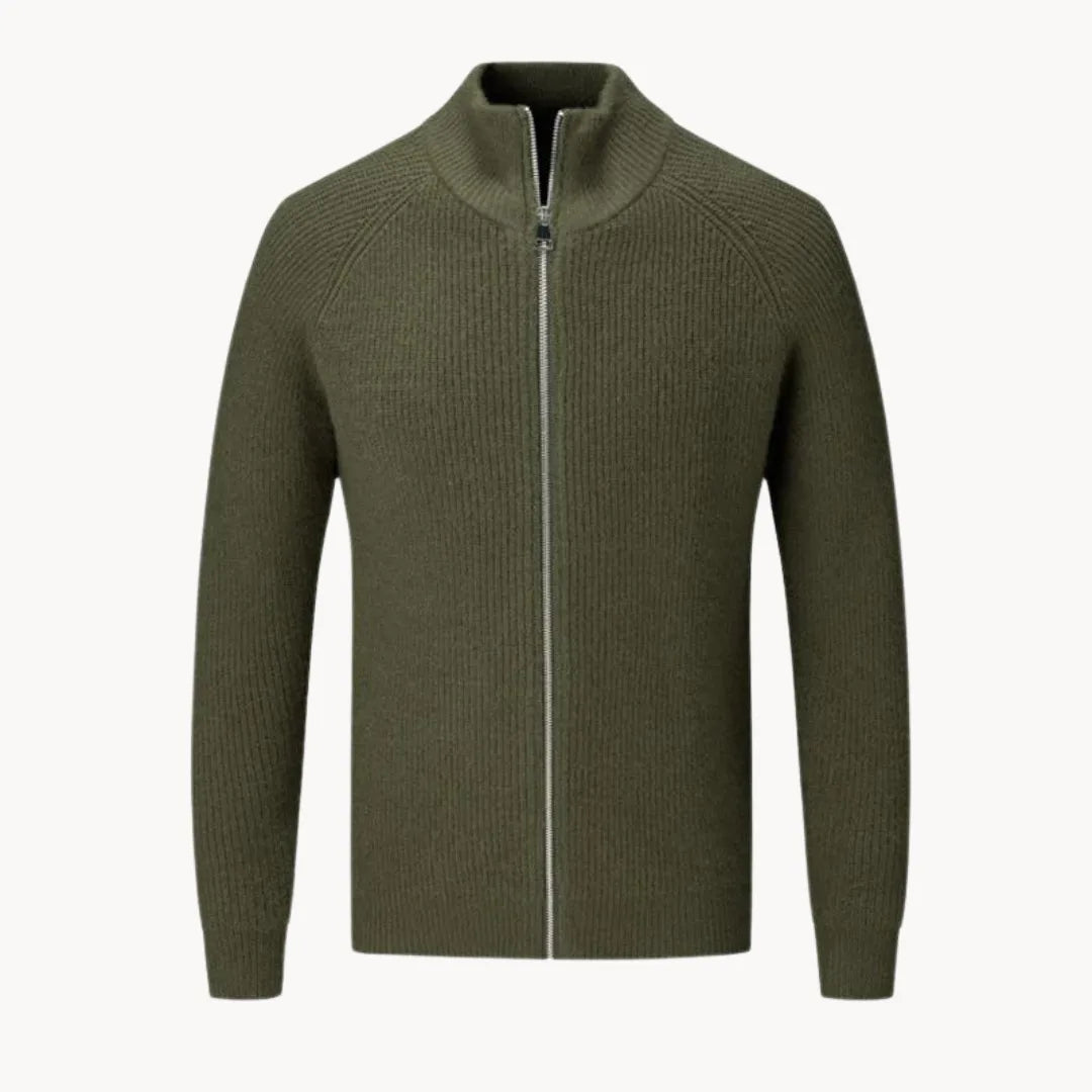 Hugo | Cashmere trui met volledige rits en opstaande kraag