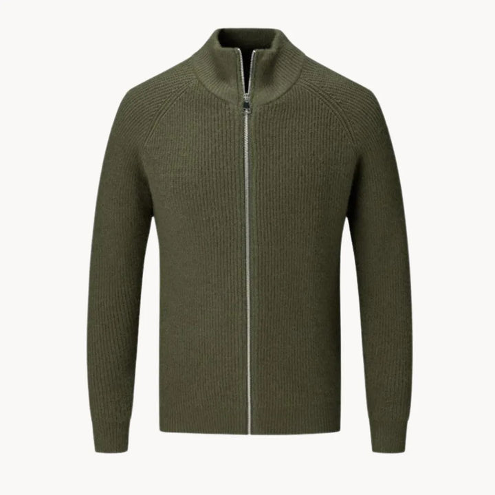 Hugo | Cashmere trui met volledige rits en opstaande kraag