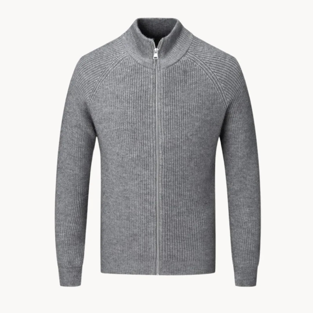 Hugo | Cashmere trui met volledige rits en opstaande kraag