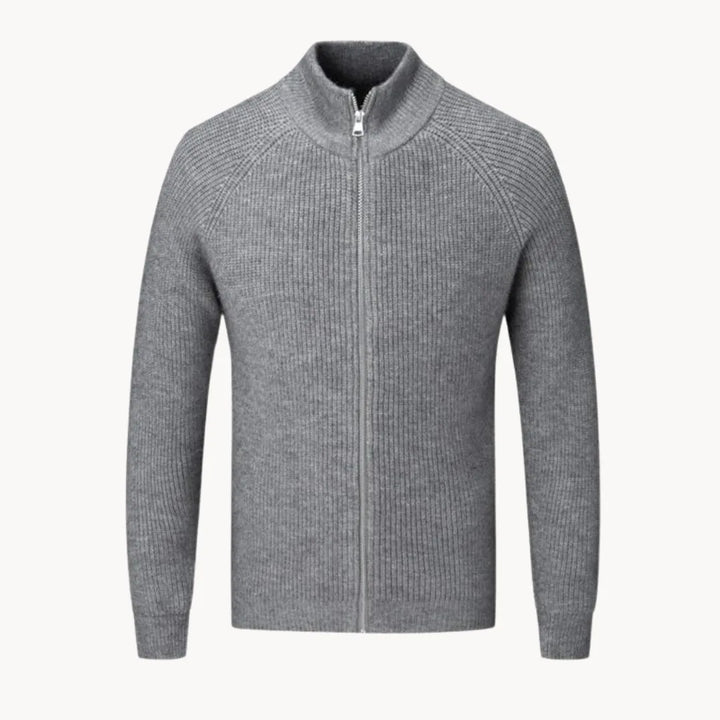 Hugo | Cashmere trui met volledige rits en opstaande kraag
