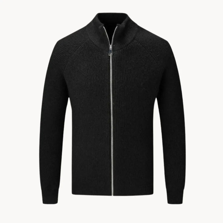 Hugo | Cashmere trui met volledige rits en opstaande kraag