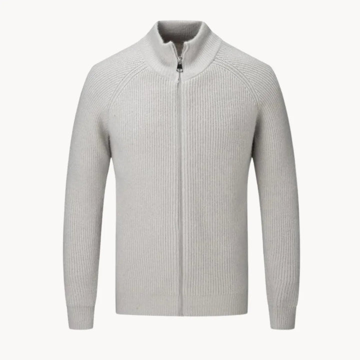 Hugo | Cashmere trui met volledige rits en opstaande kraag