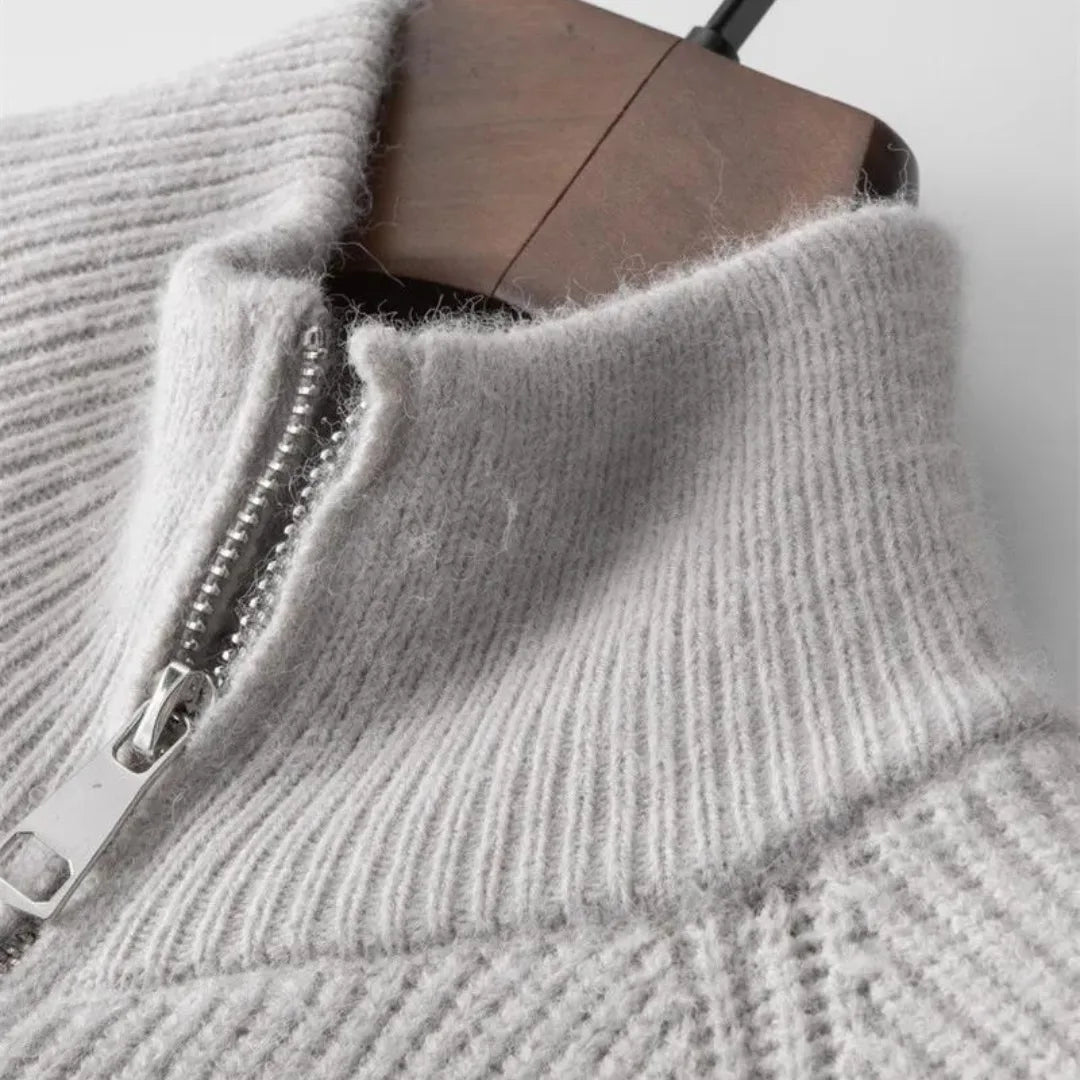 Hugo | Cashmere trui met volledige rits en opstaande kraag