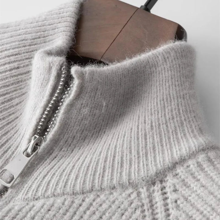 Hugo | Cashmere trui met volledige rits en opstaande kraag