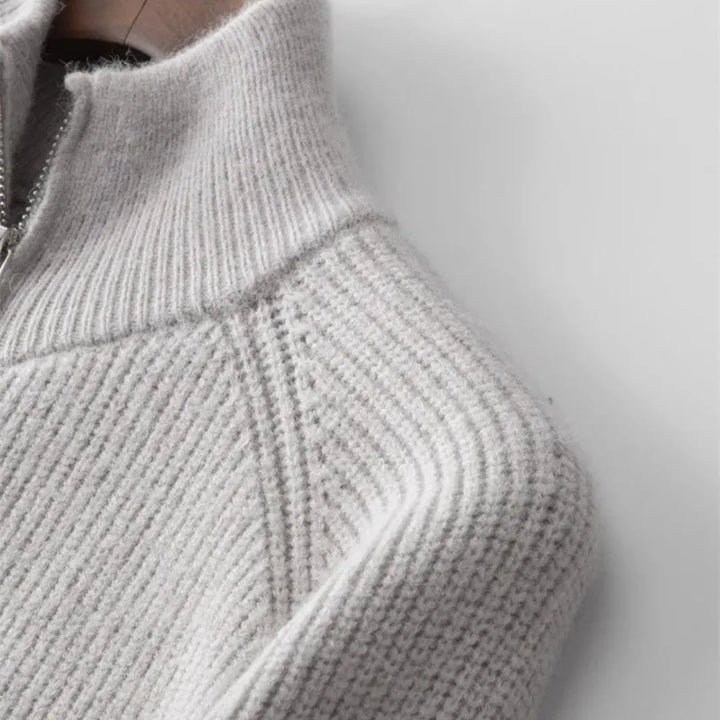 Hugo | Cashmere trui met volledige rits en opstaande kraag
