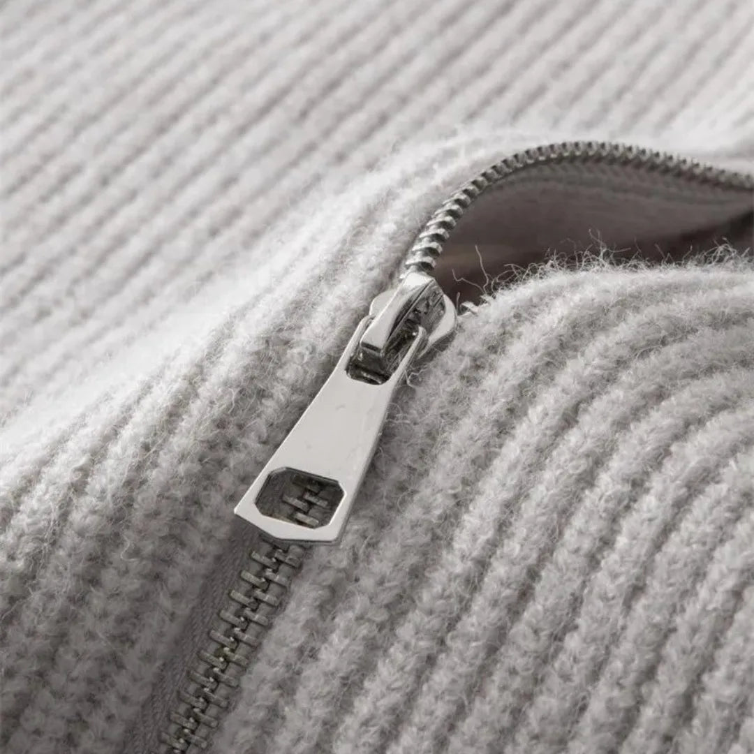 Hugo | Cashmere trui met volledige rits en opstaande kraag