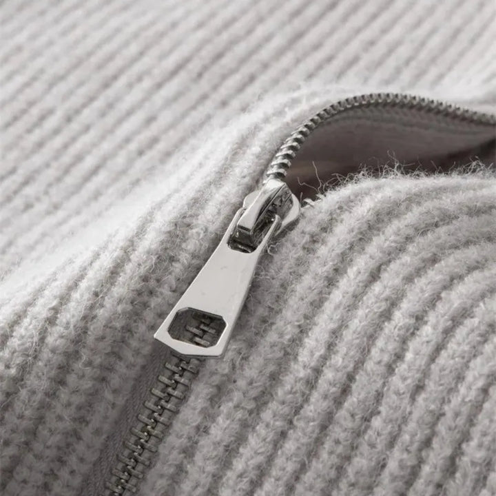 Hugo | Cashmere trui met volledige rits en opstaande kraag