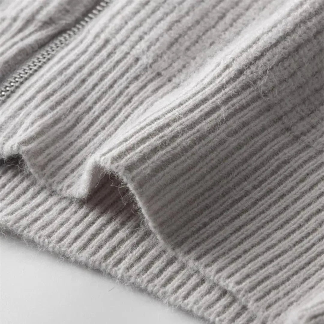 Hugo | Cashmere trui met volledige rits en opstaande kraag