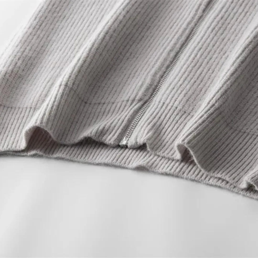 Hugo | Cashmere trui met volledige rits en opstaande kraag