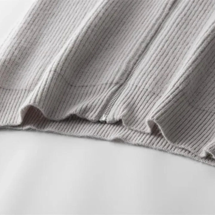 Hugo | Cashmere trui met volledige rits en opstaande kraag