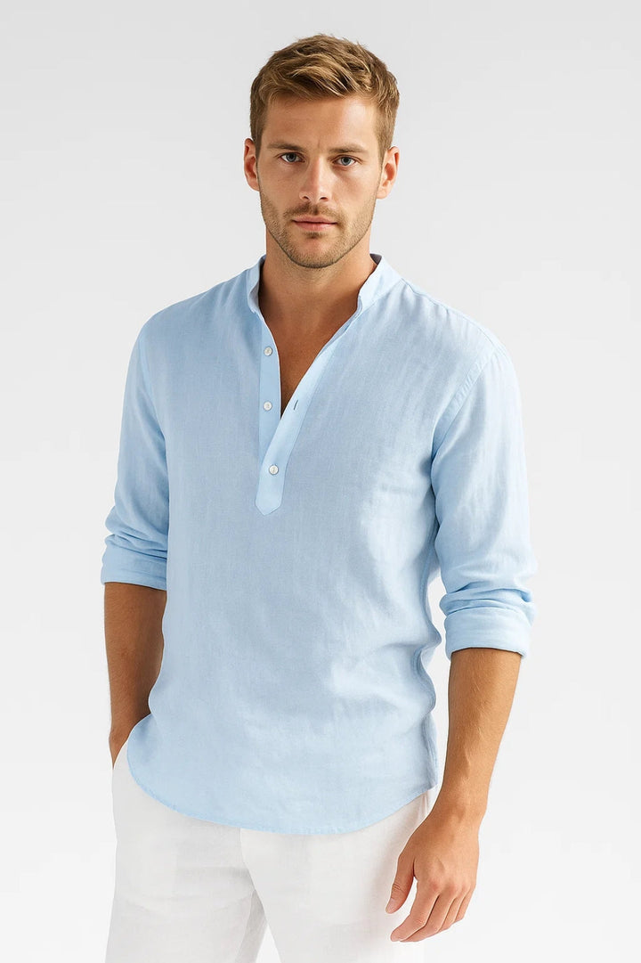 Overhemd Heren - Relaxed Fit Opstaande Kraag Lange Mouw | Zomer