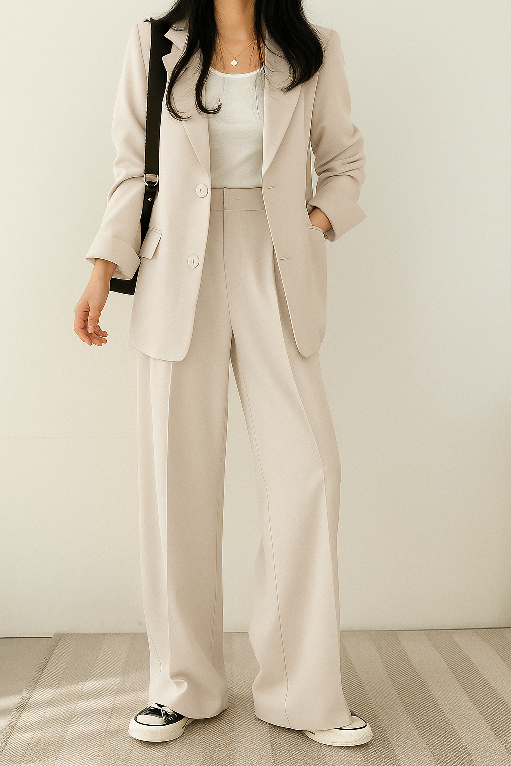 Chique Blazer en Wide Leg Pantalon Set voor Dames