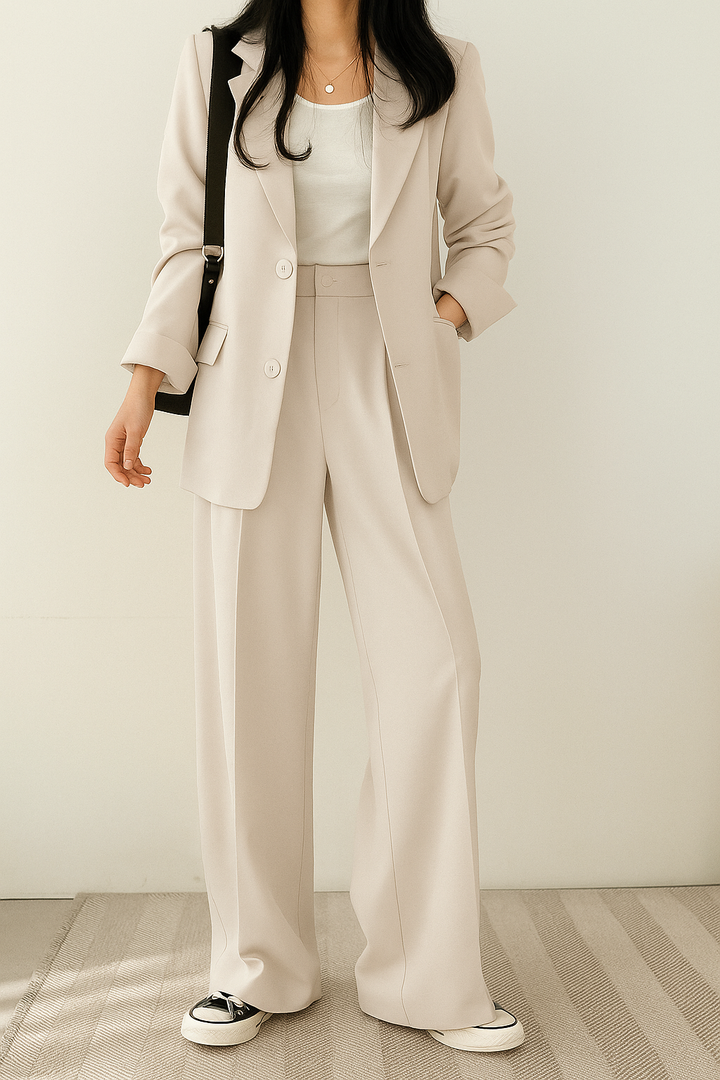 Chique Blazer en Wide Leg Pantalon Set voor Dames