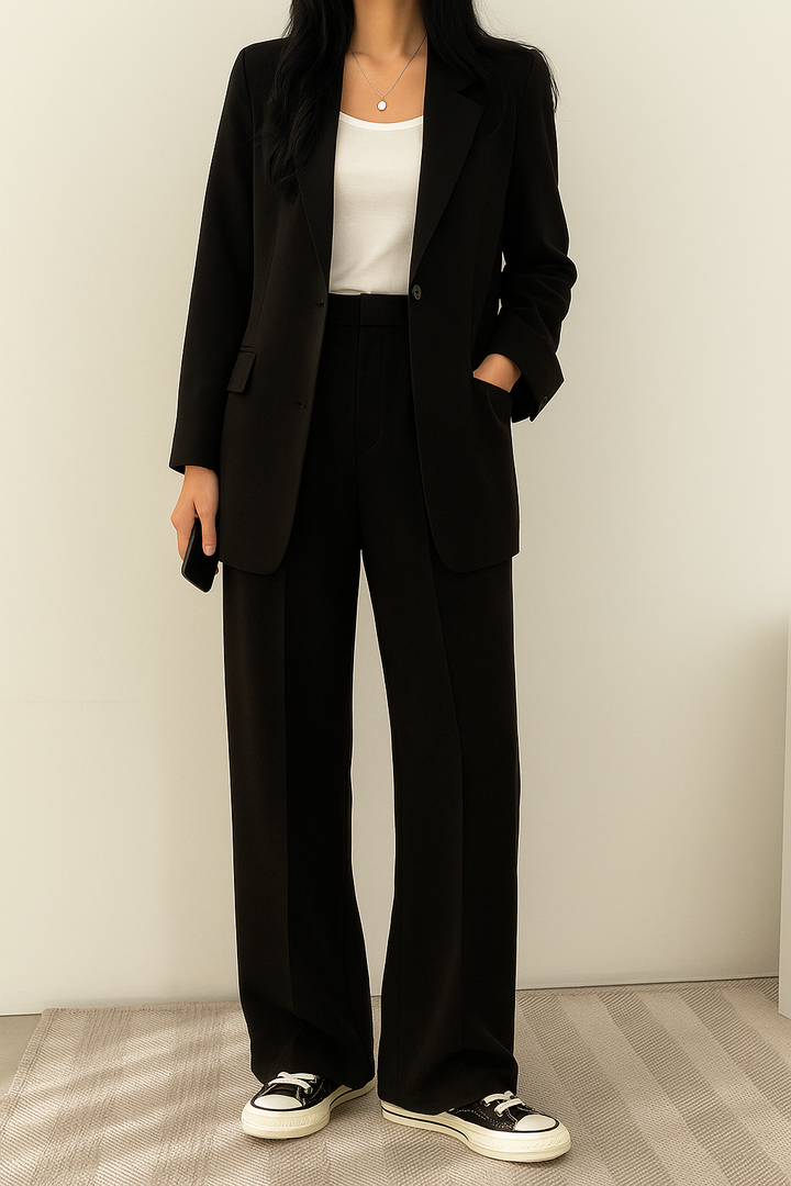 Chique Blazer en Wide Leg Pantalon Set voor Dames