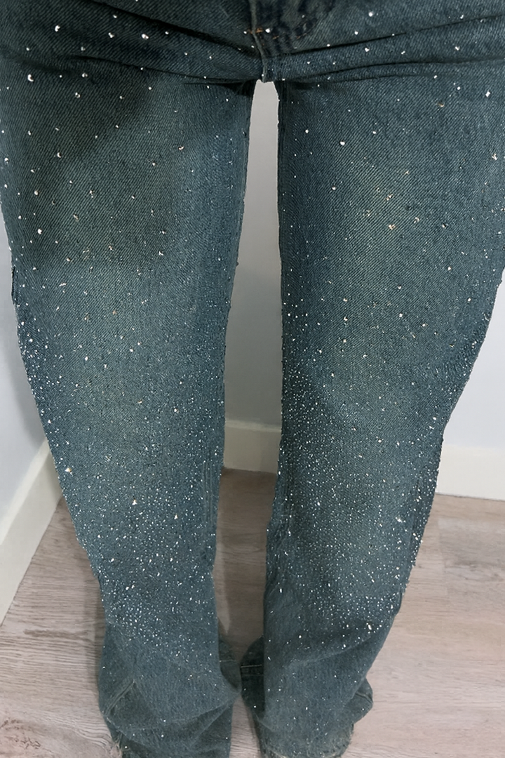 High Waist Glitter Wide Leg Jeans voor Dames