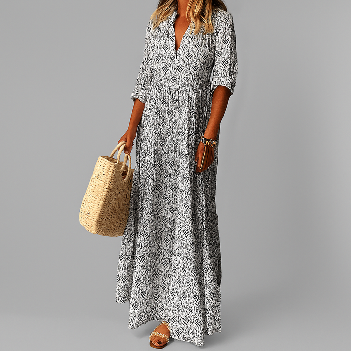 Luchtige Maxi Zomerjurk Met Print En V-Hals Voor Dames