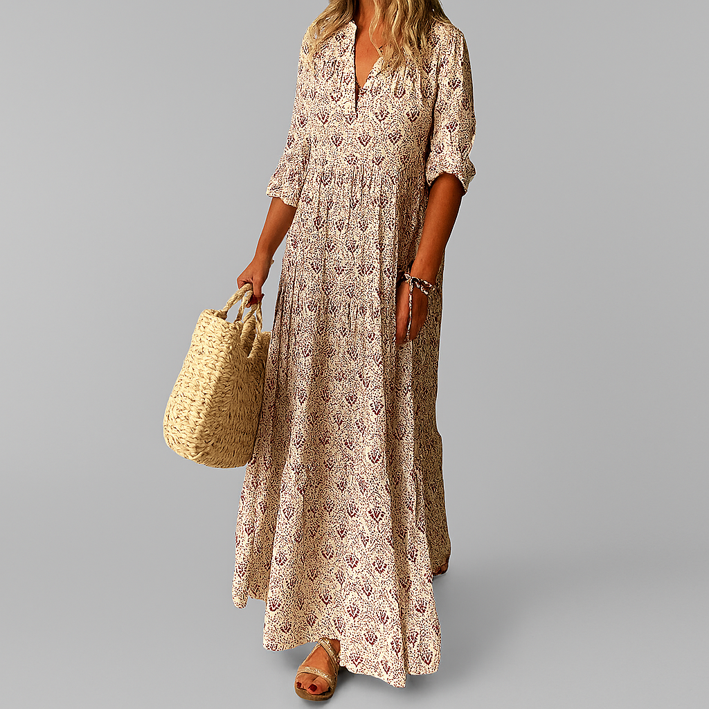Luchtige Maxi Zomerjurk Met Print En V-Hals Voor Dames