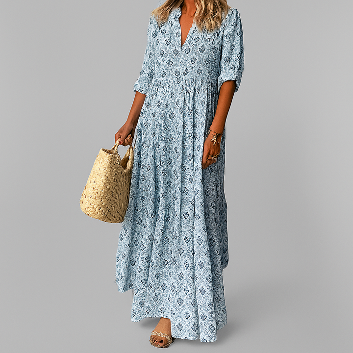 Luchtige Maxi Zomerjurk Met Print En V-Hals Voor Dames