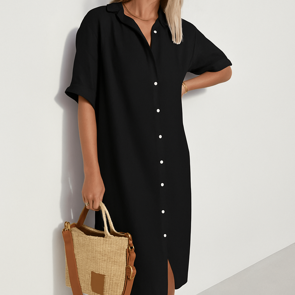 Luchtige Blousejurk Met Knopen En Korte Mouwen Voor Dames