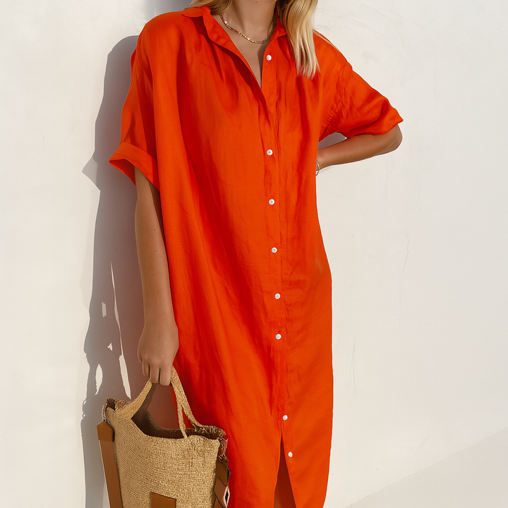 Luchtige Blousejurk Met Knopen En Korte Mouwen Voor Dames