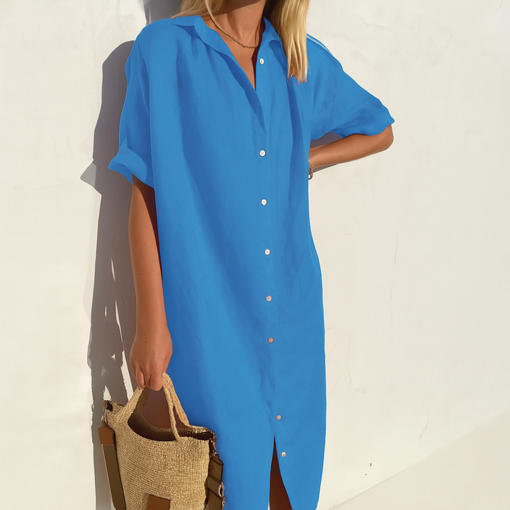 Luchtige Blousejurk Met Knopen En Korte Mouwen Voor Dames