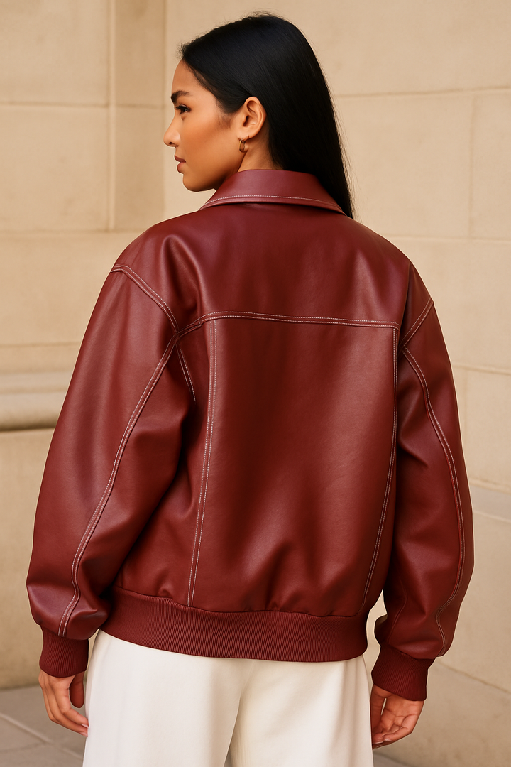 Zara - Oversized rode leren jas