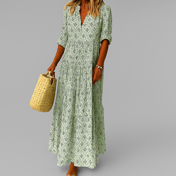 Luchtige Maxi Zomerjurk Met Print En V-Hals Voor Dames