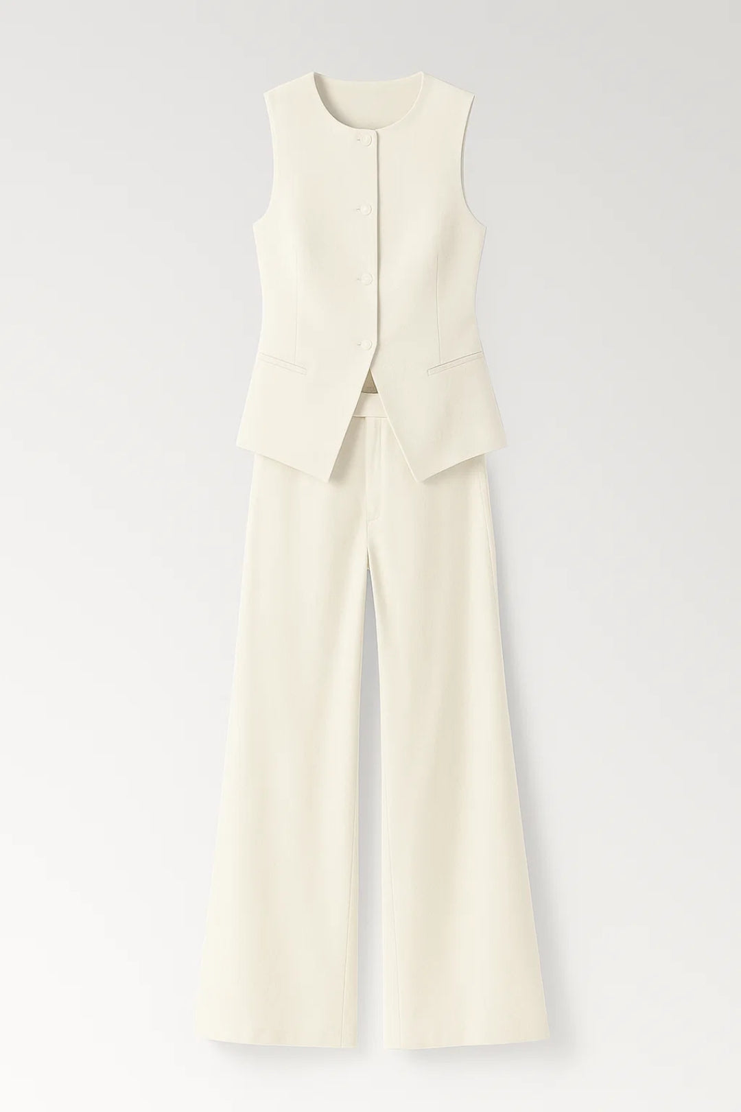 Set Dames - Getailleerd Gilet met Wijde Pantalon en Asymmetrische Zoom | Elegant